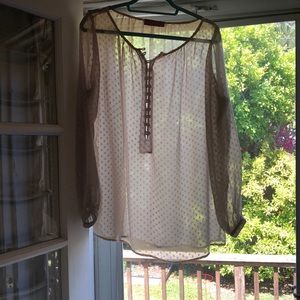 Silk blend peasant blouse sheer with polka dots.